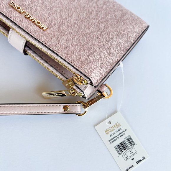 Michael Kors Jet Set Travel Large Double Zip Phone Wristlet MK Dark Powder Blush - Picture 8 of 9